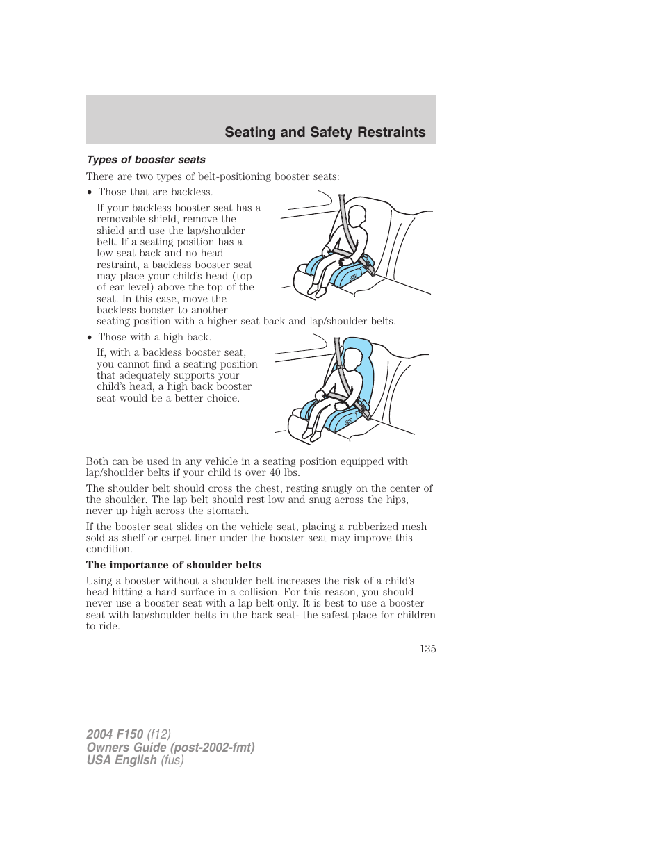 Seating and safety restraints | FORD 2004 F-150 v.2 User Manual | Page 135 / 296