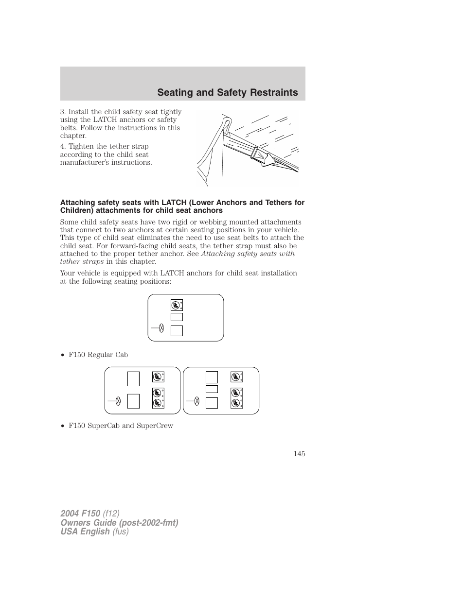 Seating and safety restraints | FORD 2004 F-150 v.2 User Manual | Page 145 / 296