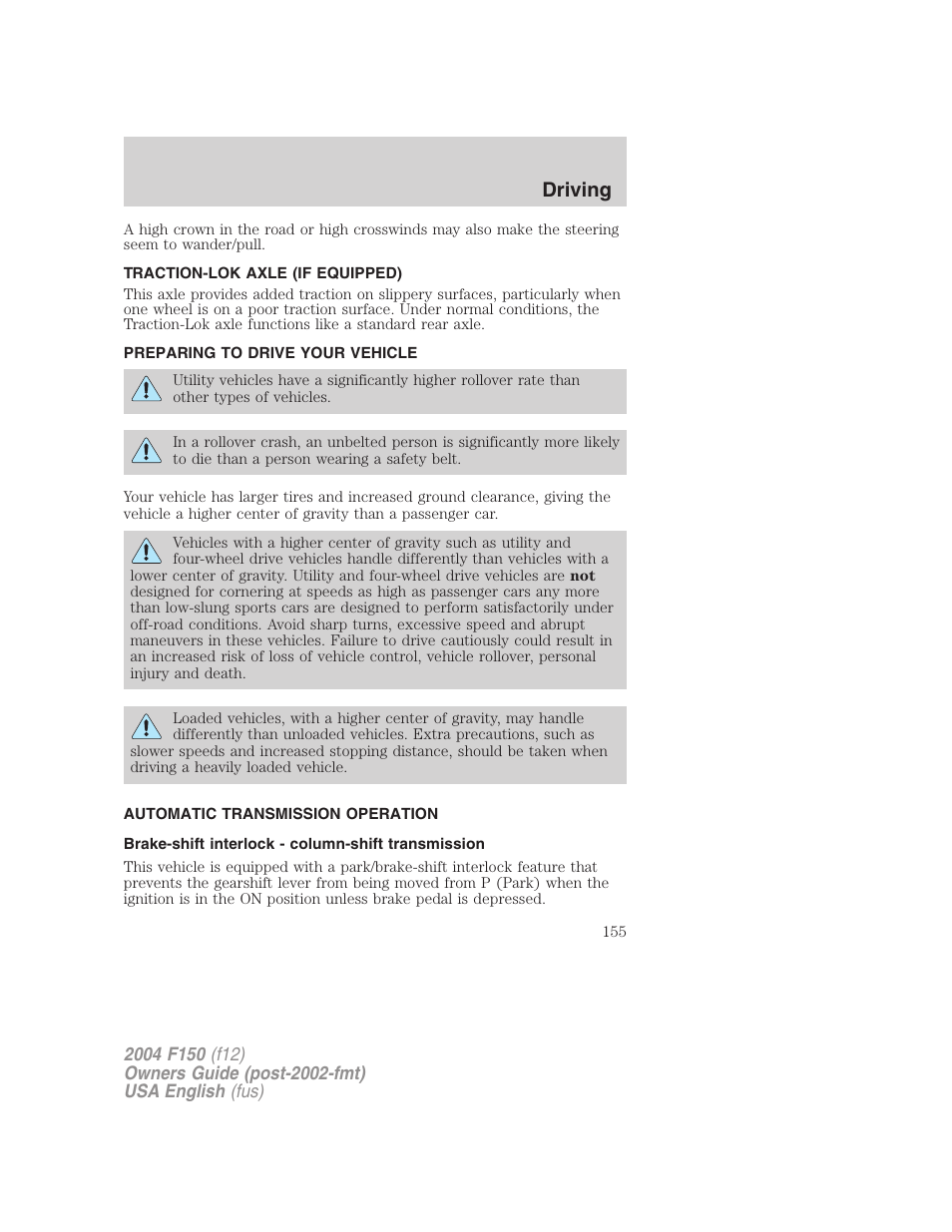 Driving | FORD 2004 F-150 v.2 User Manual | Page 155 / 296