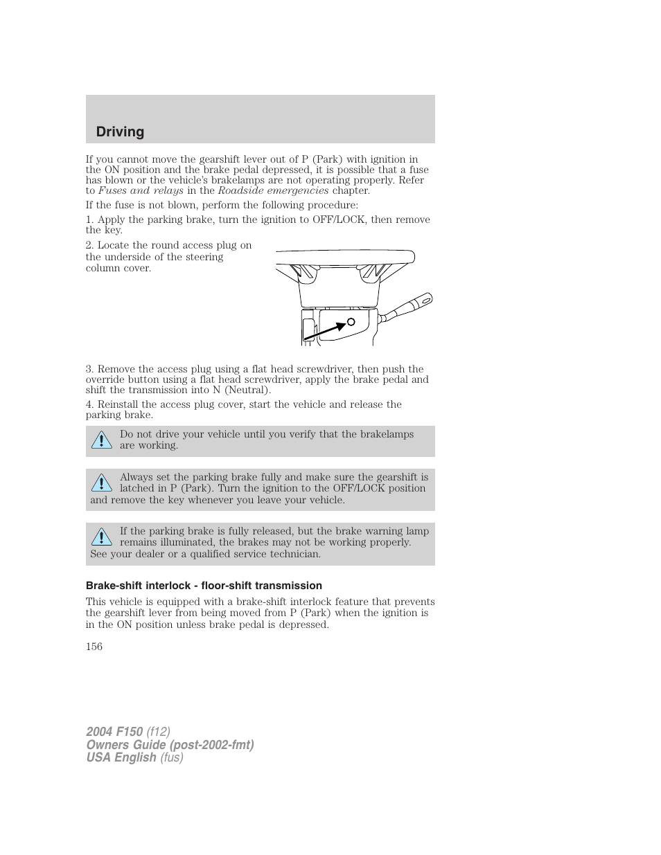 Driving | FORD 2004 F-150 v.2 User Manual | Page 156 / 296