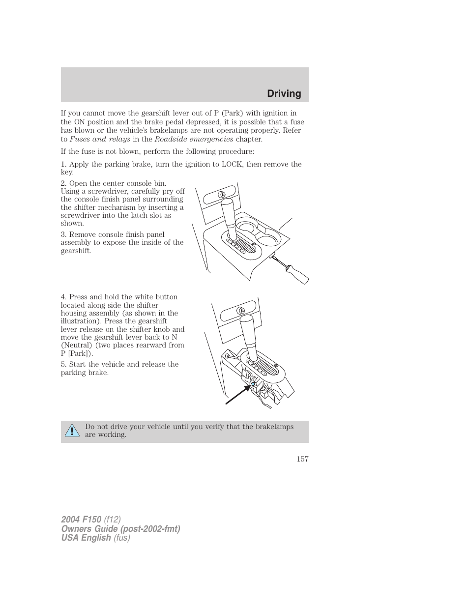 Driving | FORD 2004 F-150 v.2 User Manual | Page 157 / 296