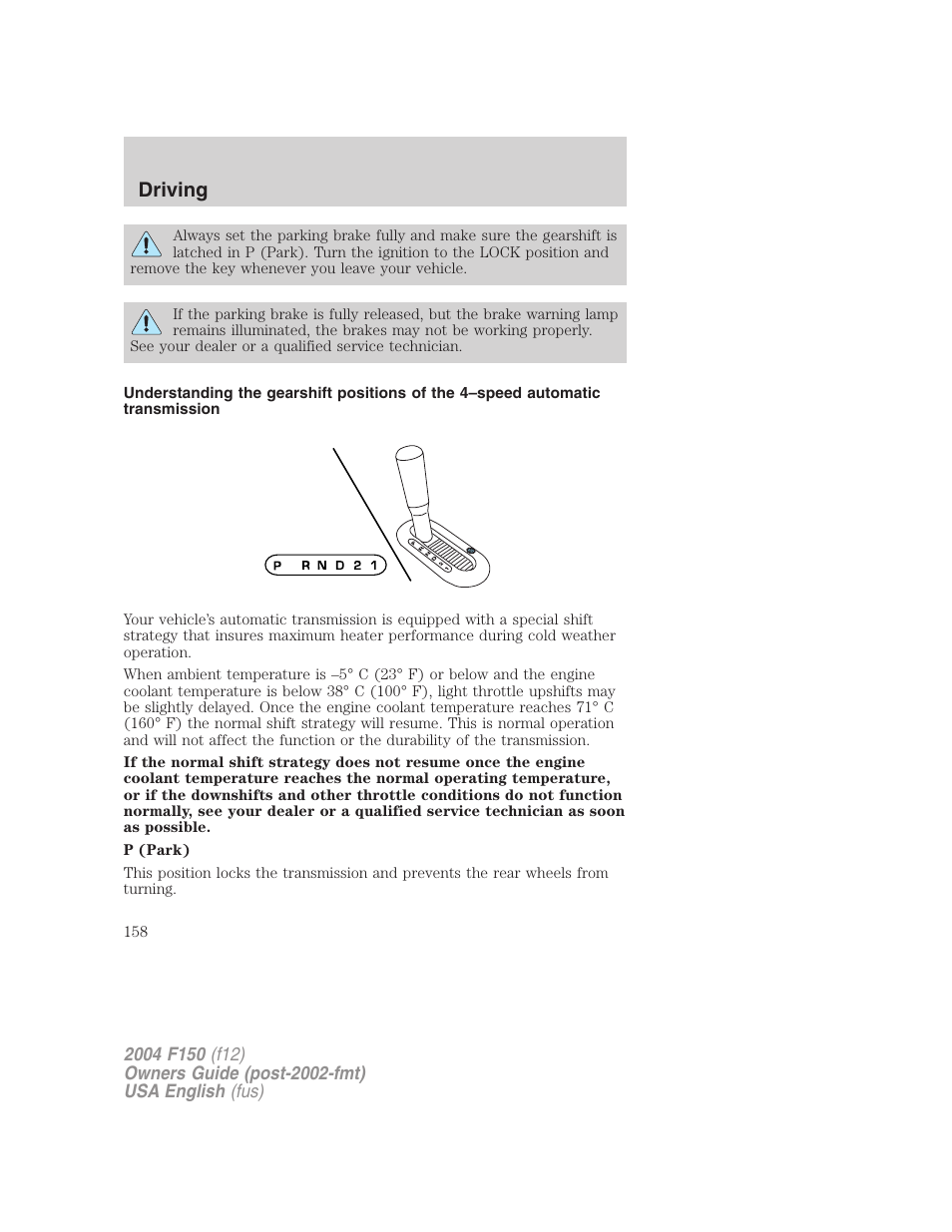 Driving | FORD 2004 F-150 v.2 User Manual | Page 158 / 296