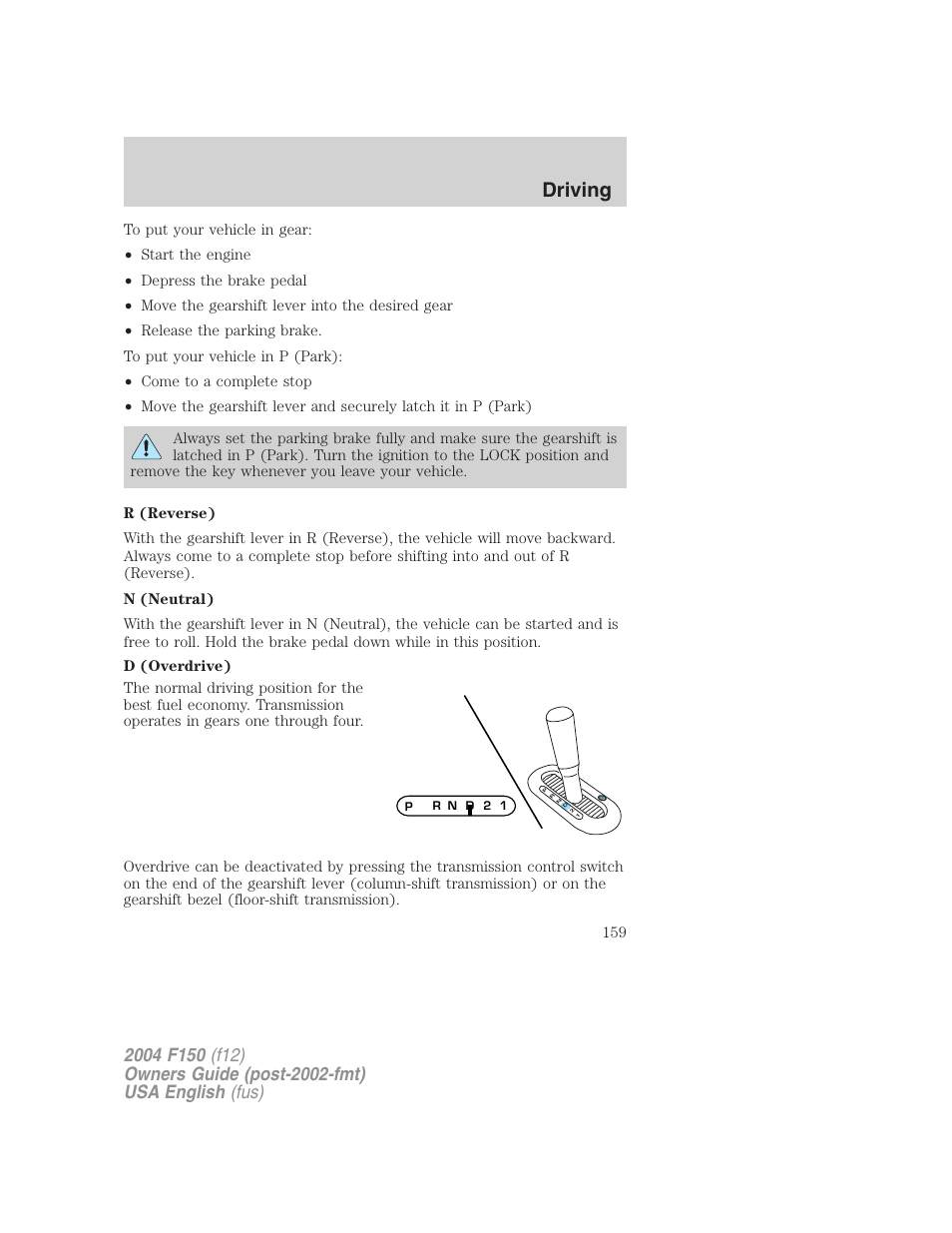 Driving | FORD 2004 F-150 v.2 User Manual | Page 159 / 296