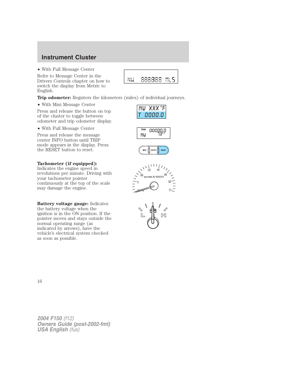 Instrument cluster | FORD 2004 F-150 v.2 User Manual | Page 16 / 296