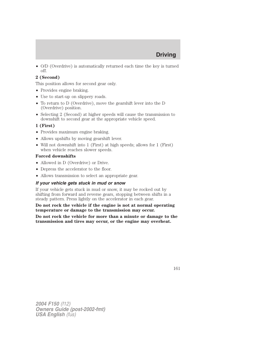 Driving | FORD 2004 F-150 v.2 User Manual | Page 161 / 296