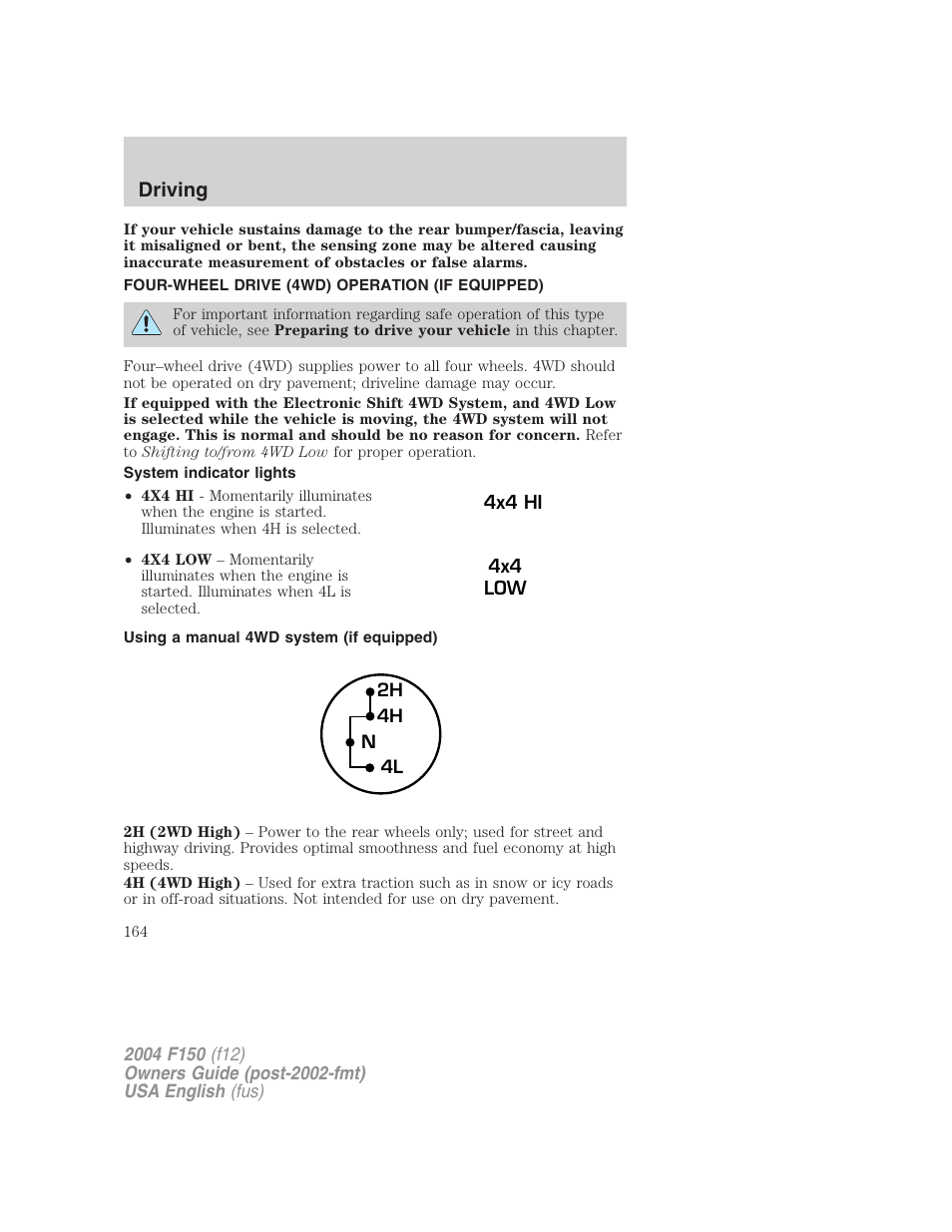 Driving | FORD 2004 F-150 v.2 User Manual | Page 164 / 296
