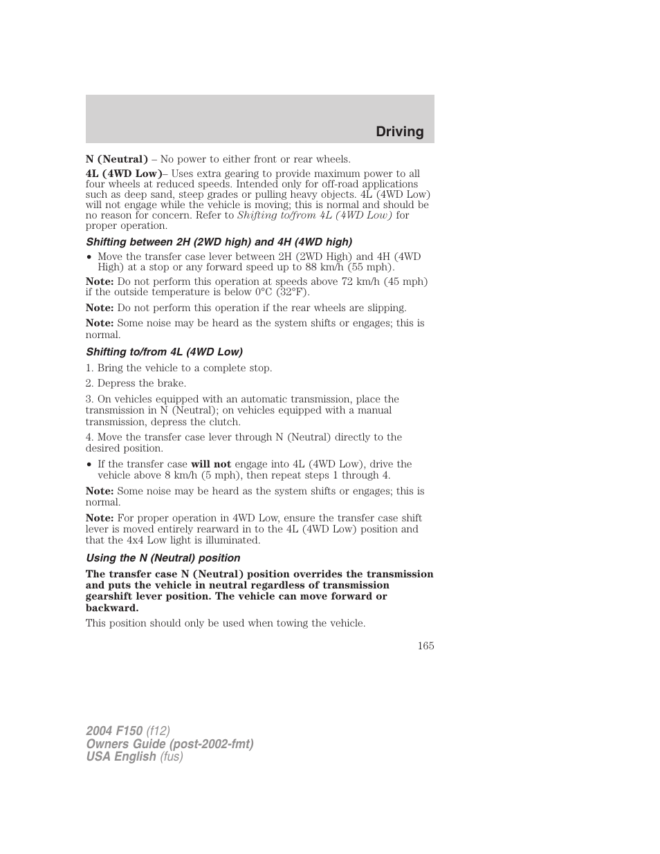 Driving | FORD 2004 F-150 v.2 User Manual | Page 165 / 296