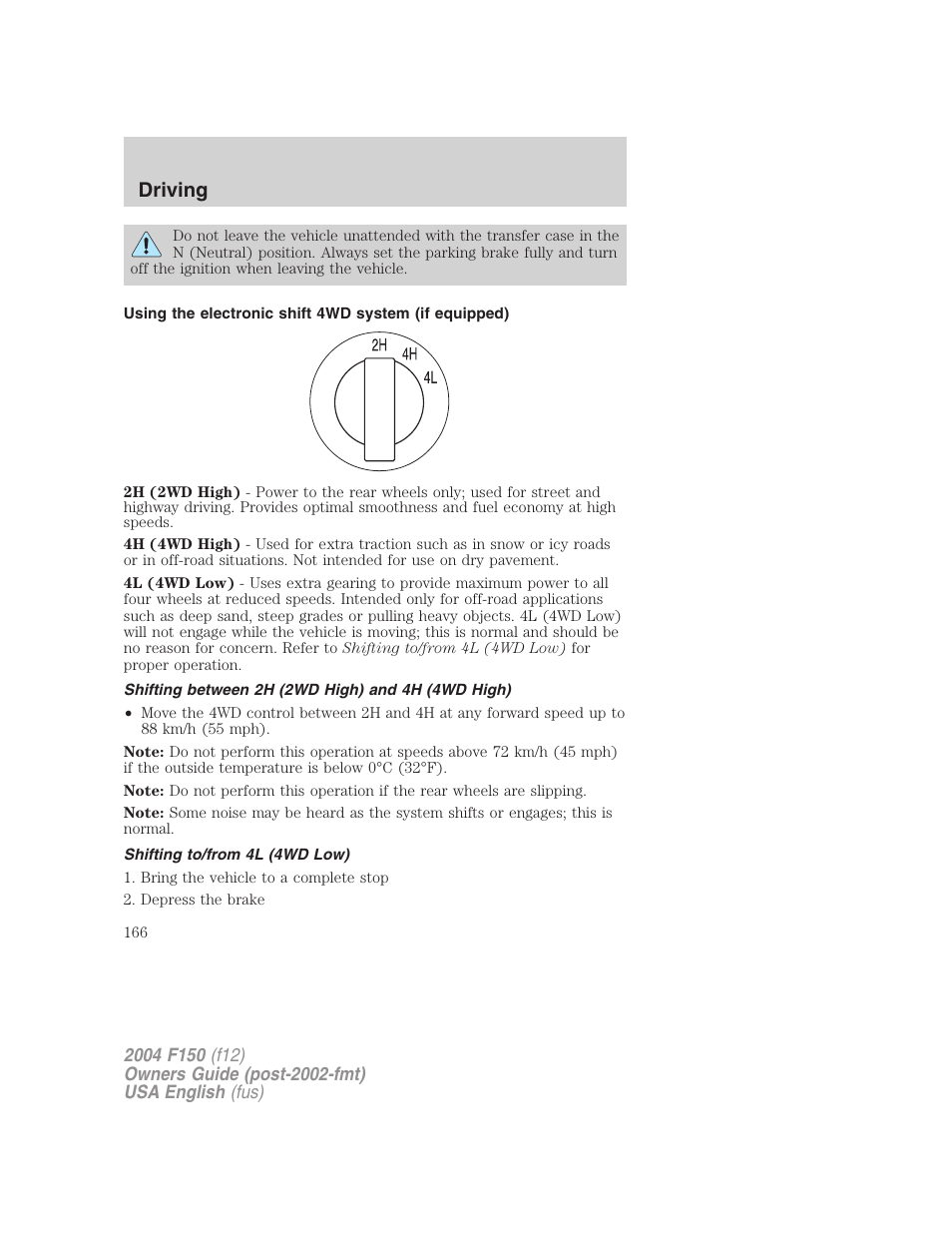 Driving | FORD 2004 F-150 v.2 User Manual | Page 166 / 296