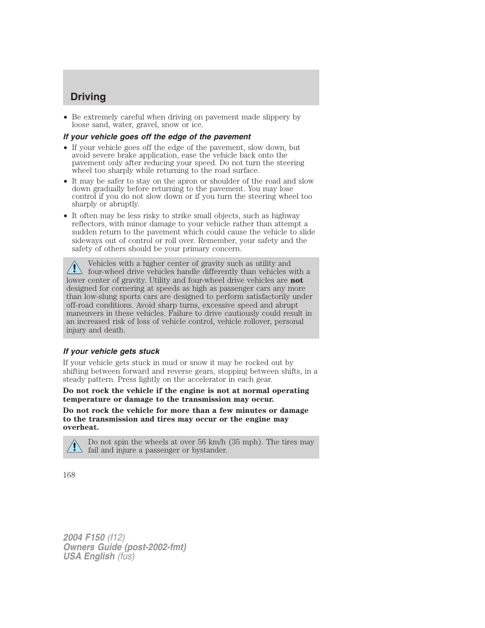 Driving | FORD 2004 F-150 v.2 User Manual | Page 168 / 296