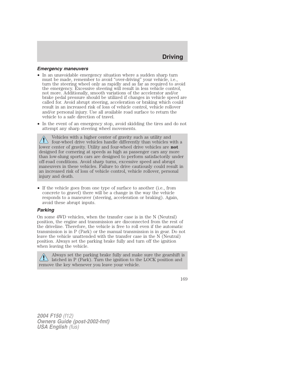 Driving | FORD 2004 F-150 v.2 User Manual | Page 169 / 296