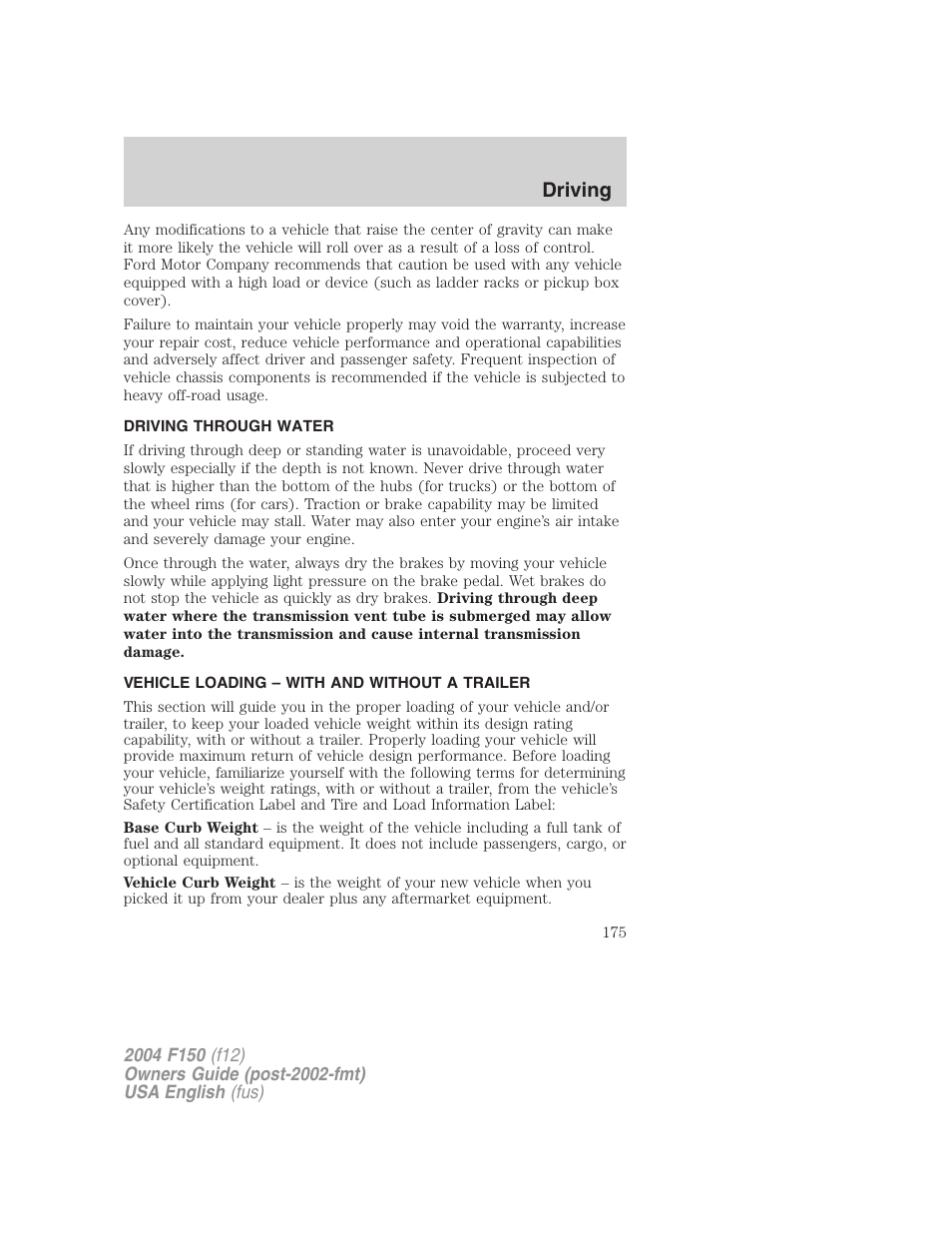 Driving | FORD 2004 F-150 v.2 User Manual | Page 175 / 296