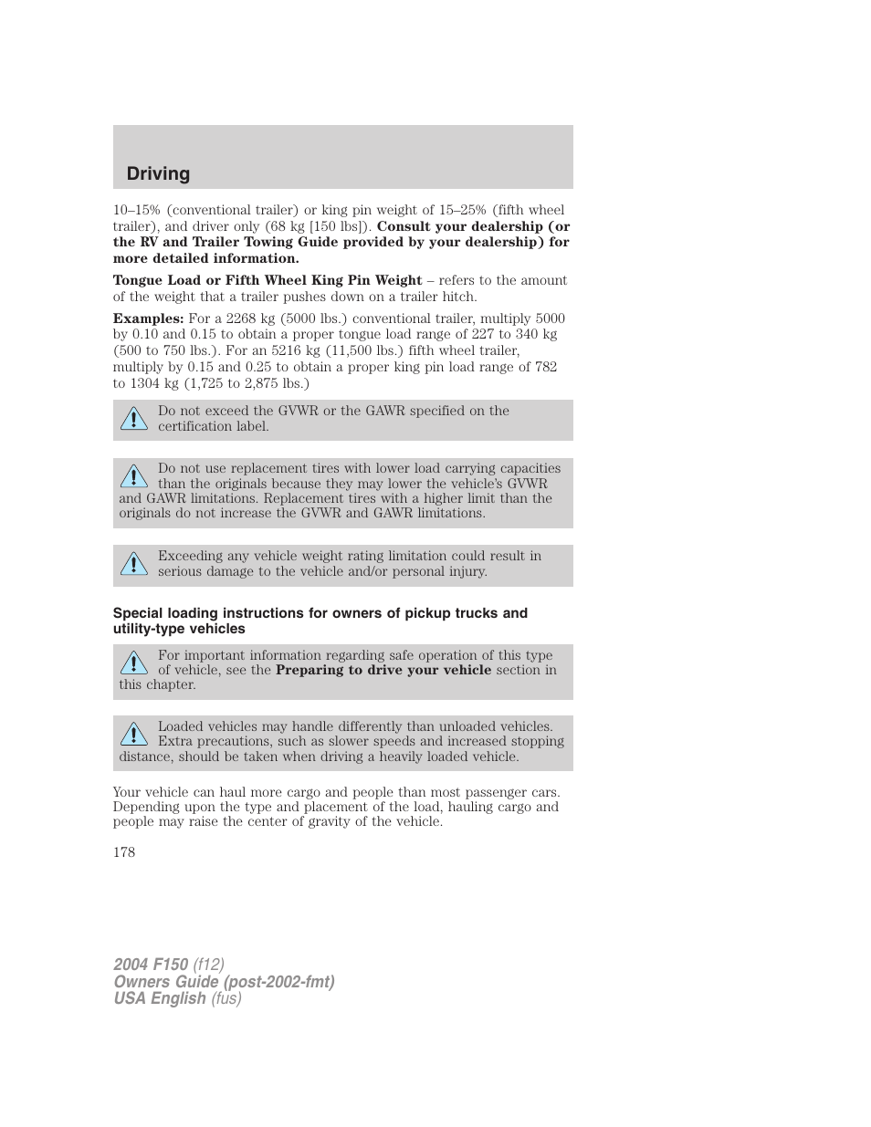 Driving | FORD 2004 F-150 v.2 User Manual | Page 178 / 296
