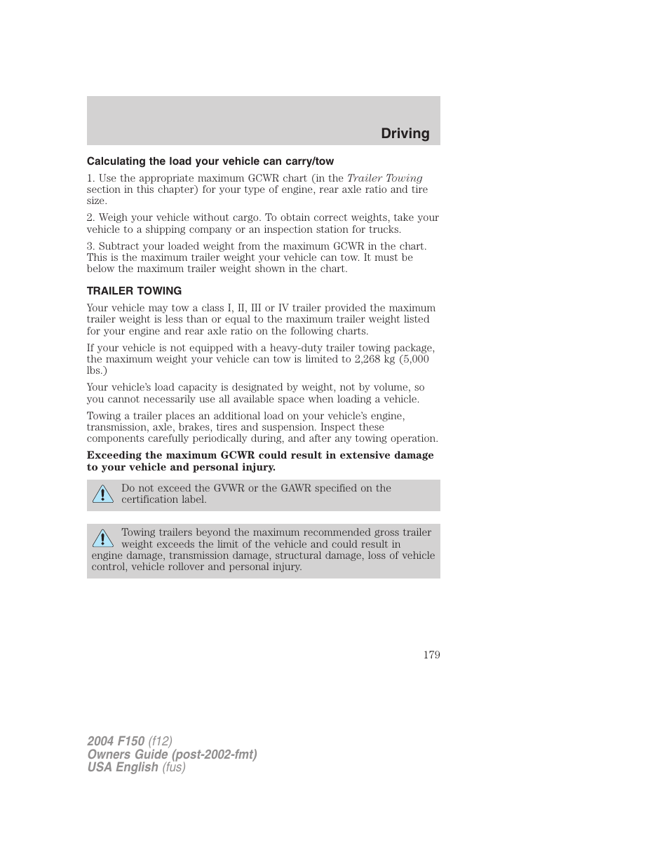Driving | FORD 2004 F-150 v.2 User Manual | Page 179 / 296