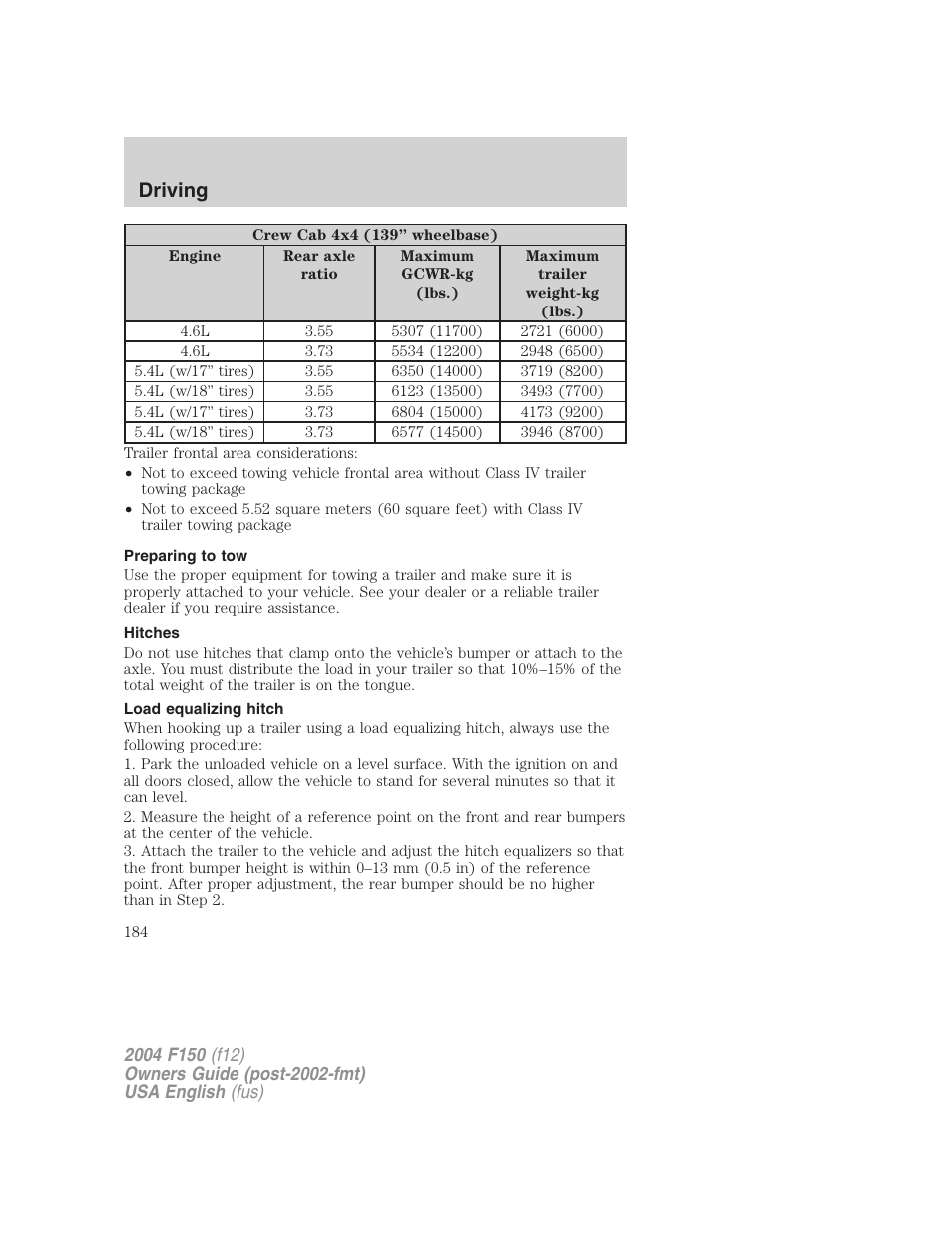 Driving | FORD 2004 F-150 v.2 User Manual | Page 184 / 296