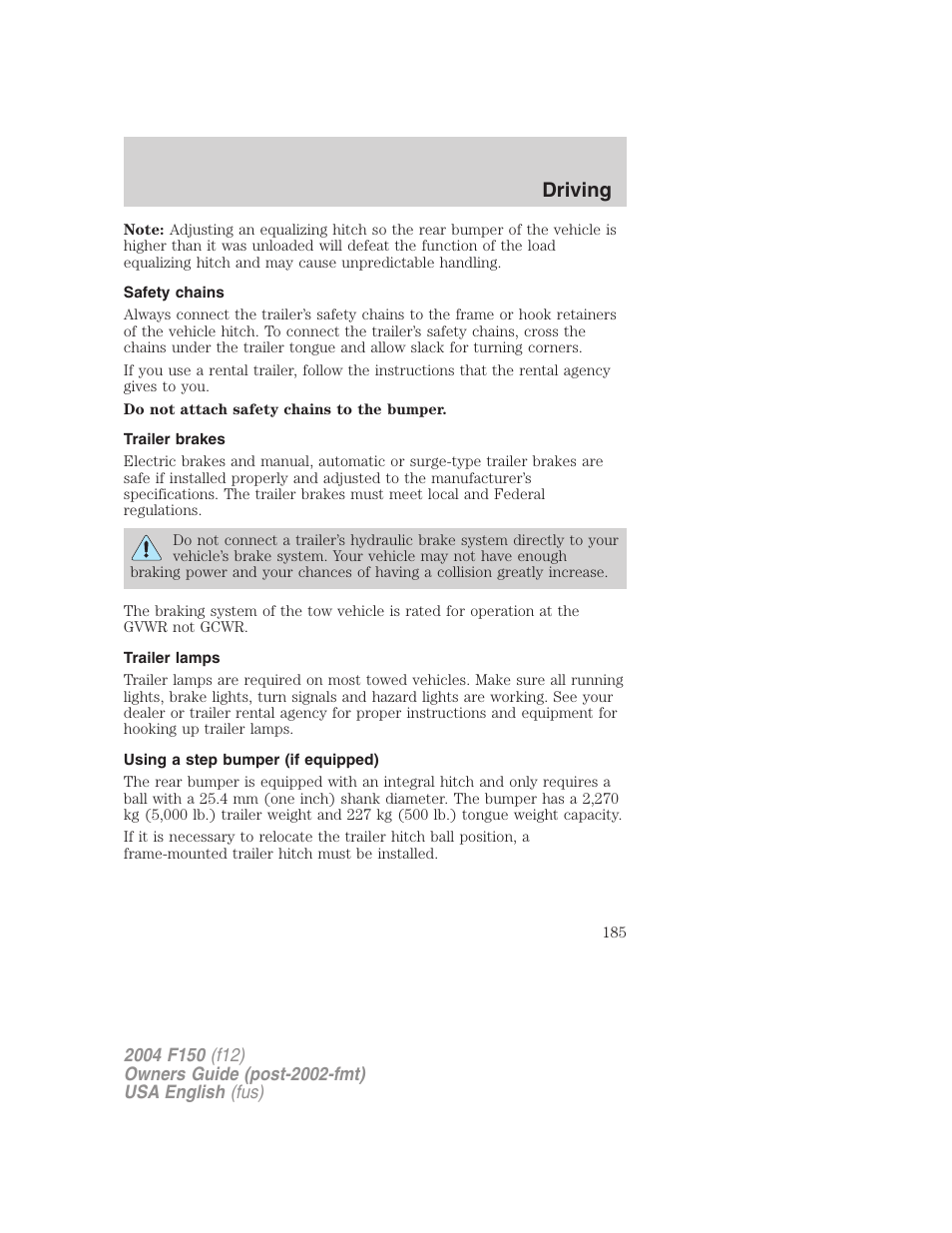 Driving | FORD 2004 F-150 v.2 User Manual | Page 185 / 296