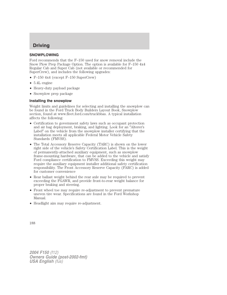 Driving | FORD 2004 F-150 v.2 User Manual | Page 188 / 296