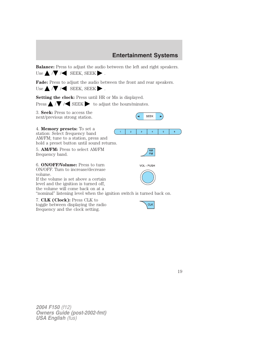 Entertainment systems | FORD 2004 F-150 v.2 User Manual | Page 19 / 296