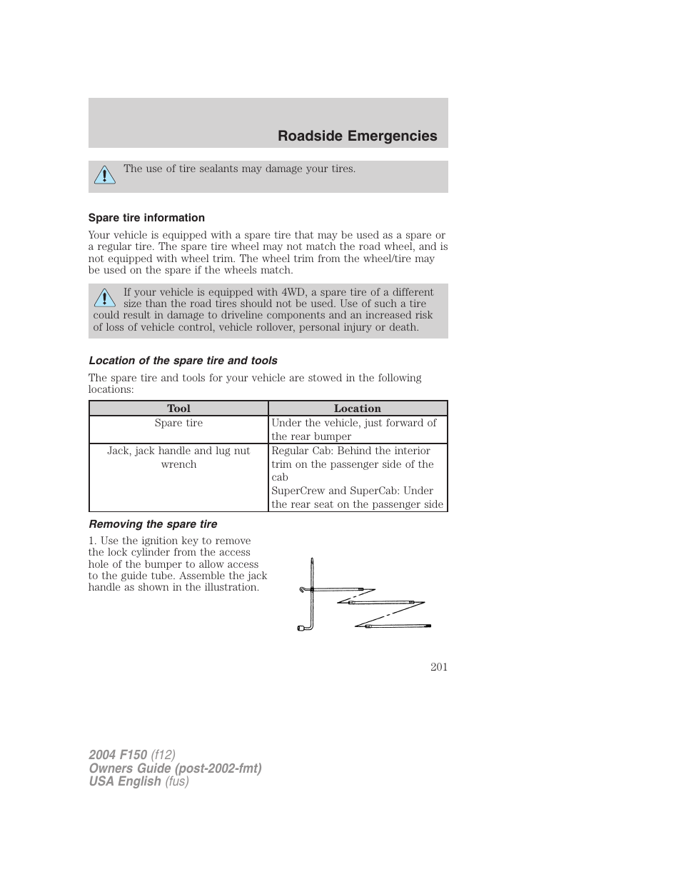Roadside emergencies | FORD 2004 F-150 v.2 User Manual | Page 201 / 296