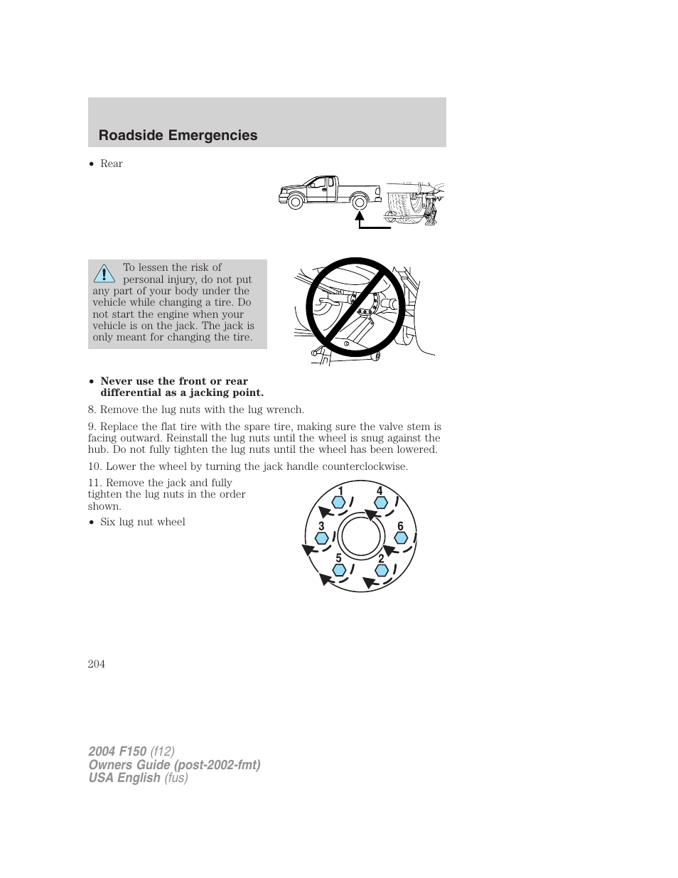 Roadside emergencies | FORD 2004 F-150 v.2 User Manual | Page 204 / 296