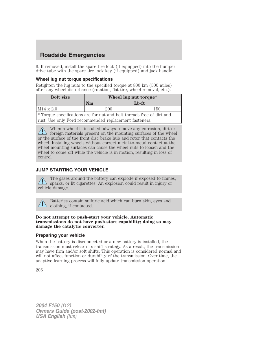 Roadside emergencies | FORD 2004 F-150 v.2 User Manual | Page 206 / 296