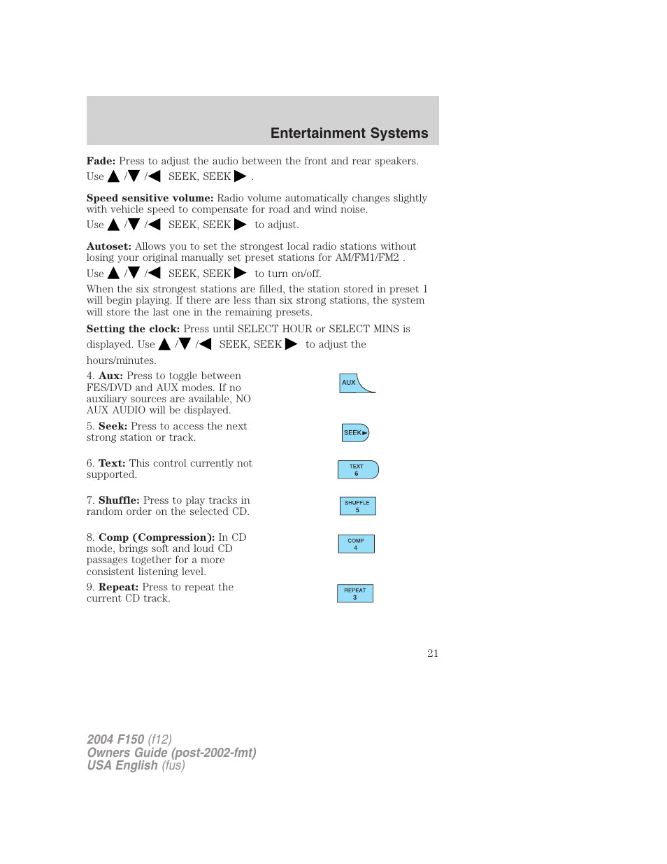 Entertainment systems | FORD 2004 F-150 v.2 User Manual | Page 21 / 296