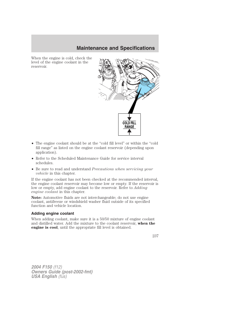 Maintenance and specifications | FORD 2004 F-150 v.2 User Manual | Page 237 / 296