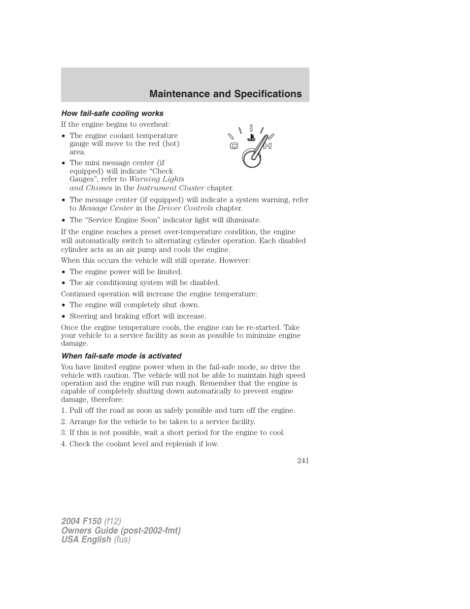 Maintenance and specifications | FORD 2004 F-150 v.2 User Manual | Page 241 / 296