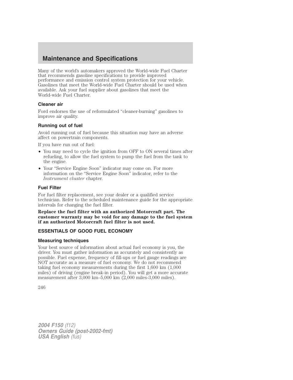 Maintenance and specifications | FORD 2004 F-150 v.2 User Manual | Page 246 / 296