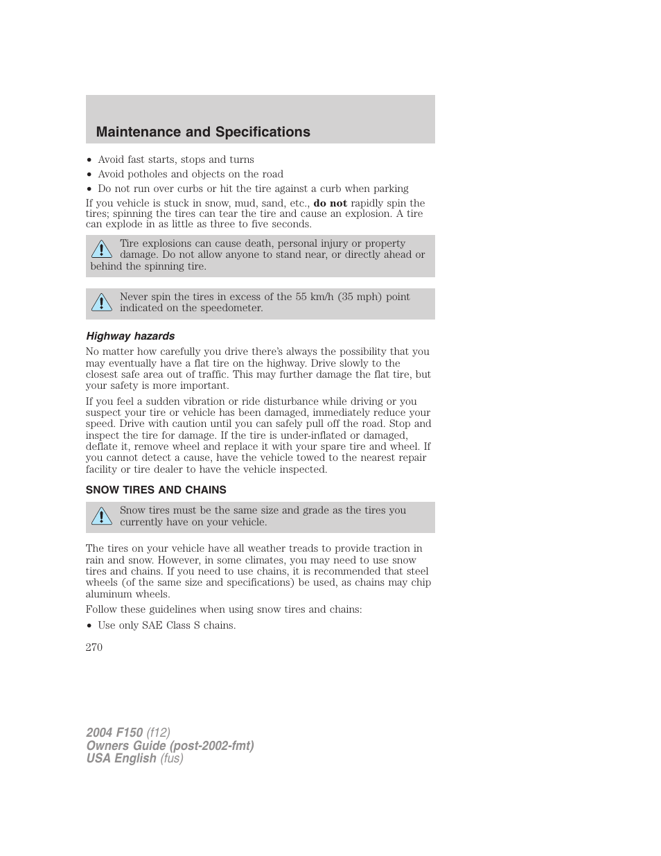 Maintenance and specifications | FORD 2004 F-150 v.2 User Manual | Page 270 / 296