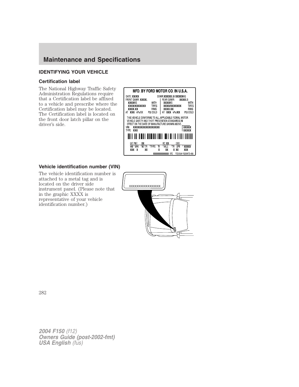 Maintenance and specifications | FORD 2004 F-150 v.2 User Manual | Page 282 / 296