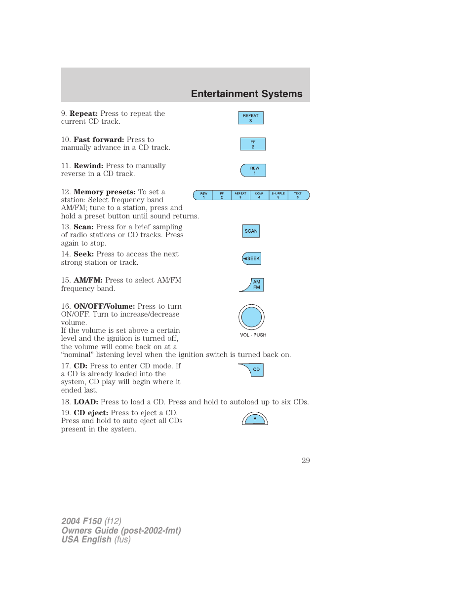 Entertainment systems | FORD 2004 F-150 v.2 User Manual | Page 29 / 296