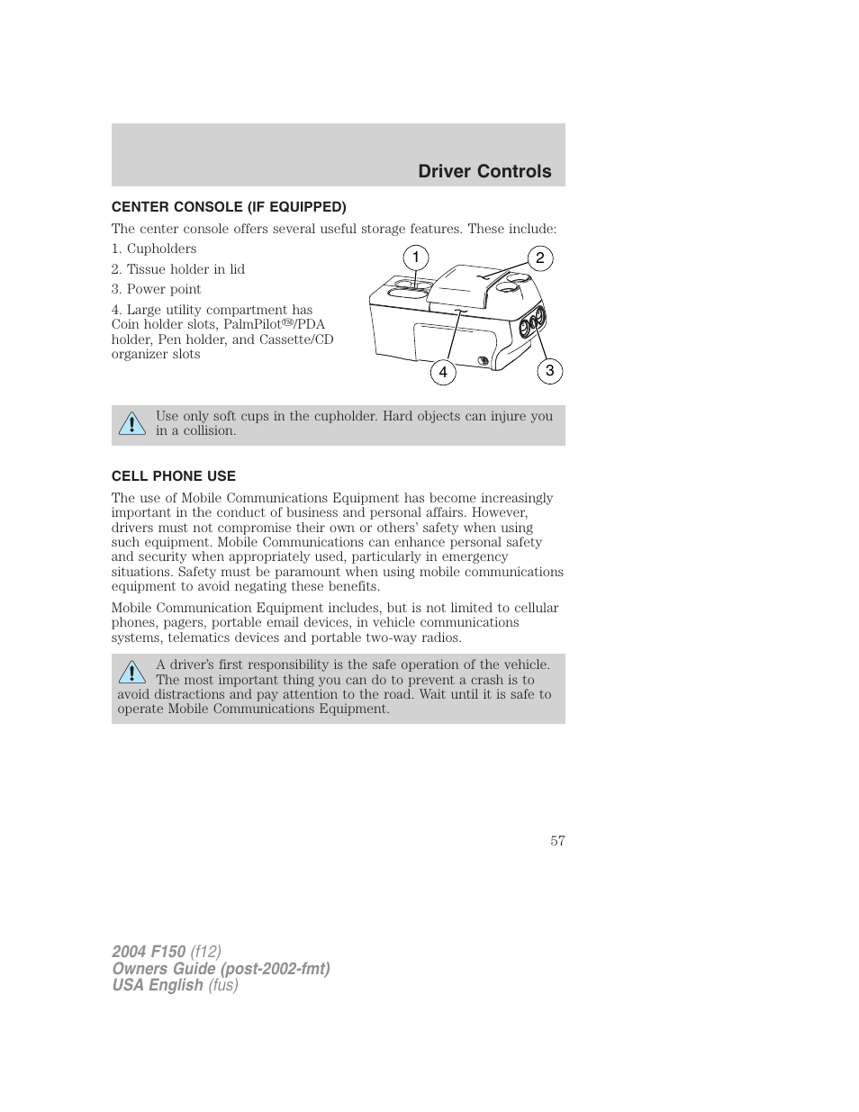 Driver controls | FORD 2004 F-150 v.2 User Manual | Page 57 / 296