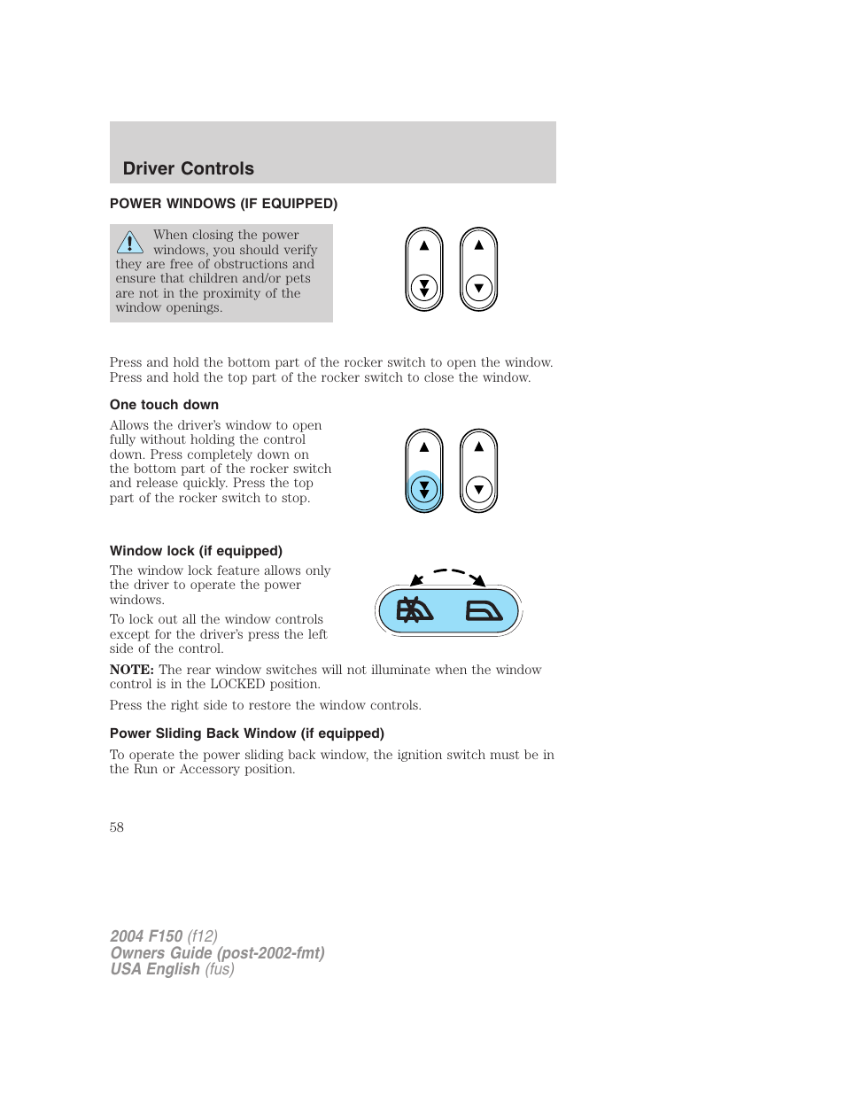 Driver controls | FORD 2004 F-150 v.2 User Manual | Page 58 / 296