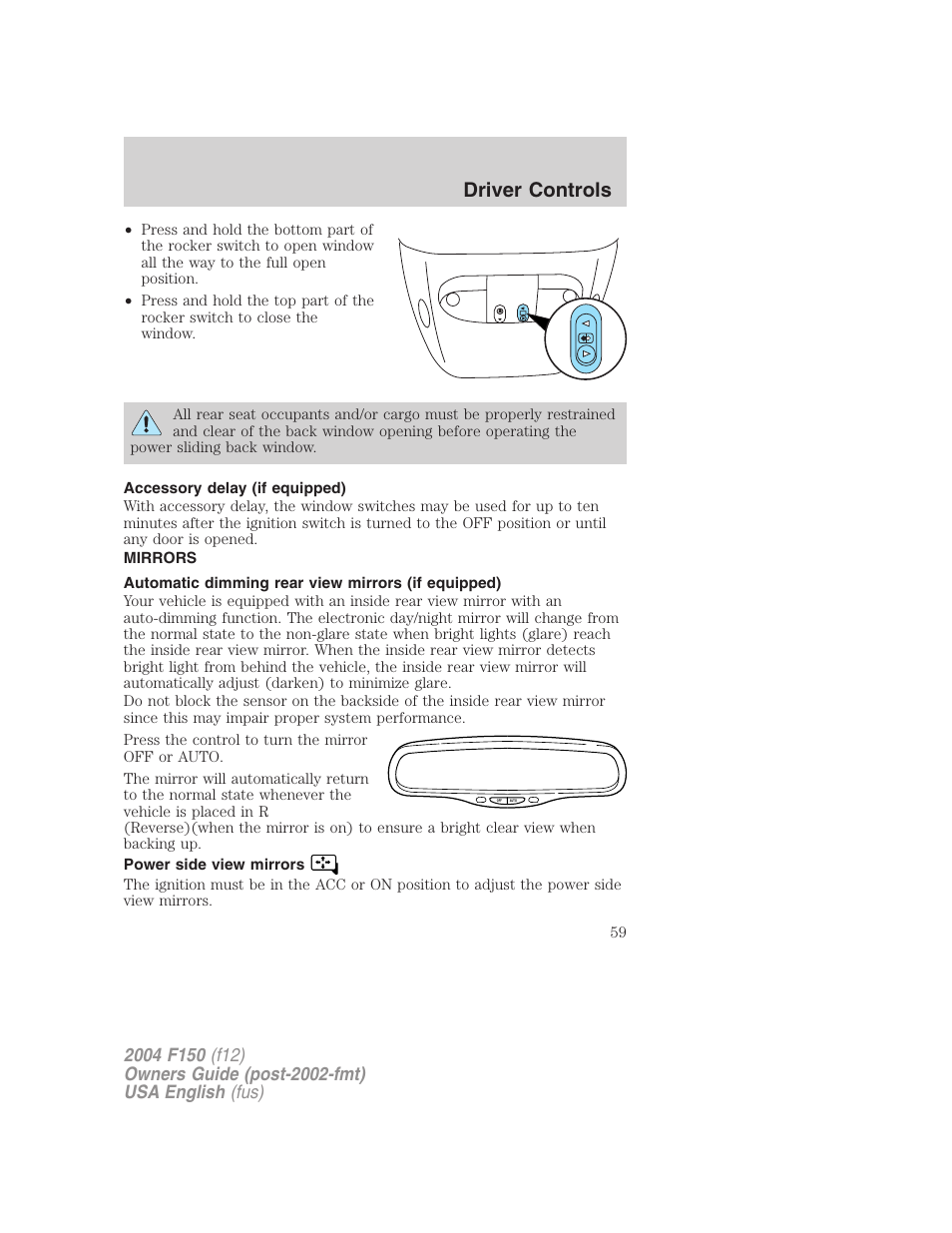 Driver controls | FORD 2004 F-150 v.2 User Manual | Page 59 / 296
