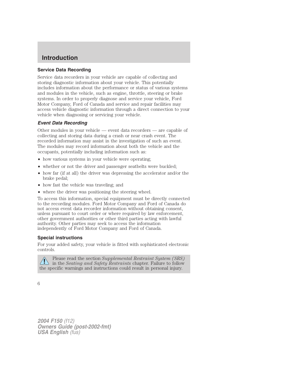 Introduction | FORD 2004 F-150 v.2 User Manual | Page 6 / 296