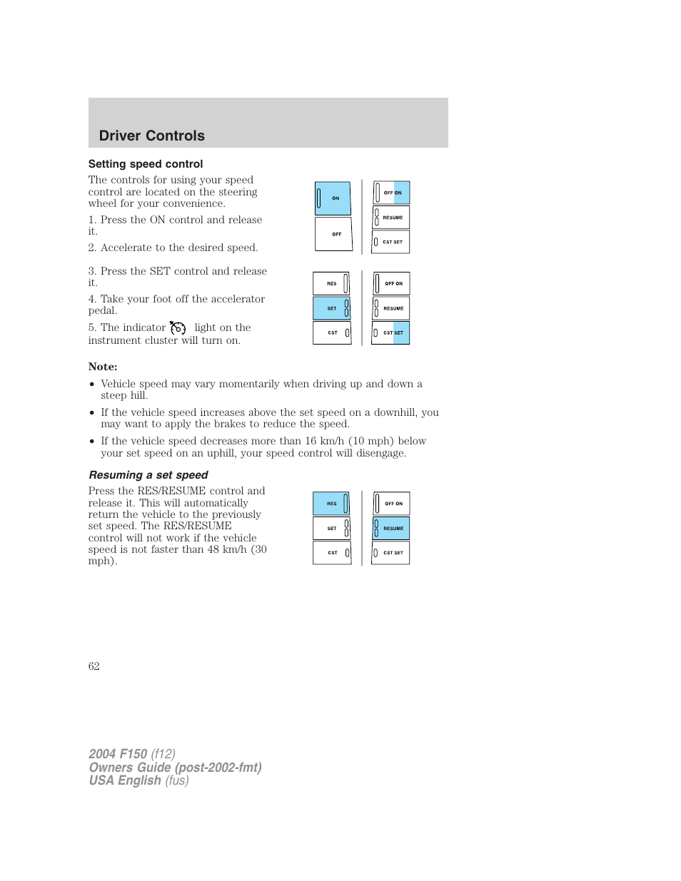 Driver controls | FORD 2004 F-150 v.2 User Manual | Page 62 / 296