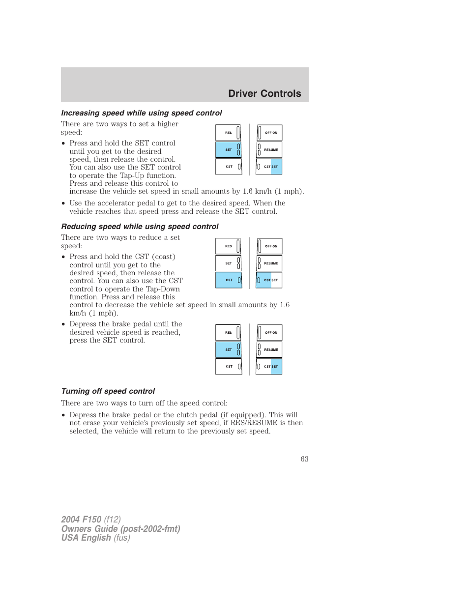 Driver controls | FORD 2004 F-150 v.2 User Manual | Page 63 / 296