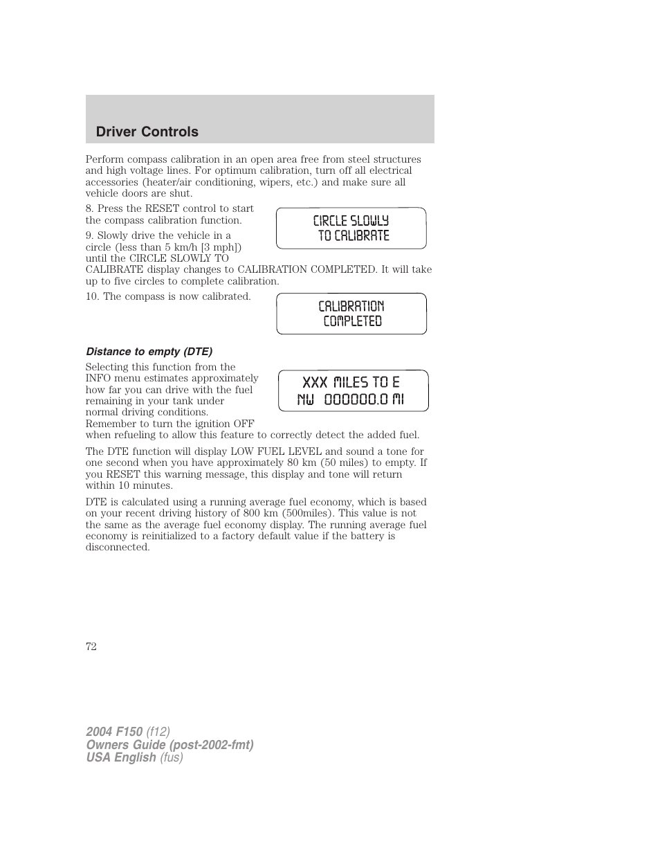 Driver controls | FORD 2004 F-150 v.2 User Manual | Page 72 / 296