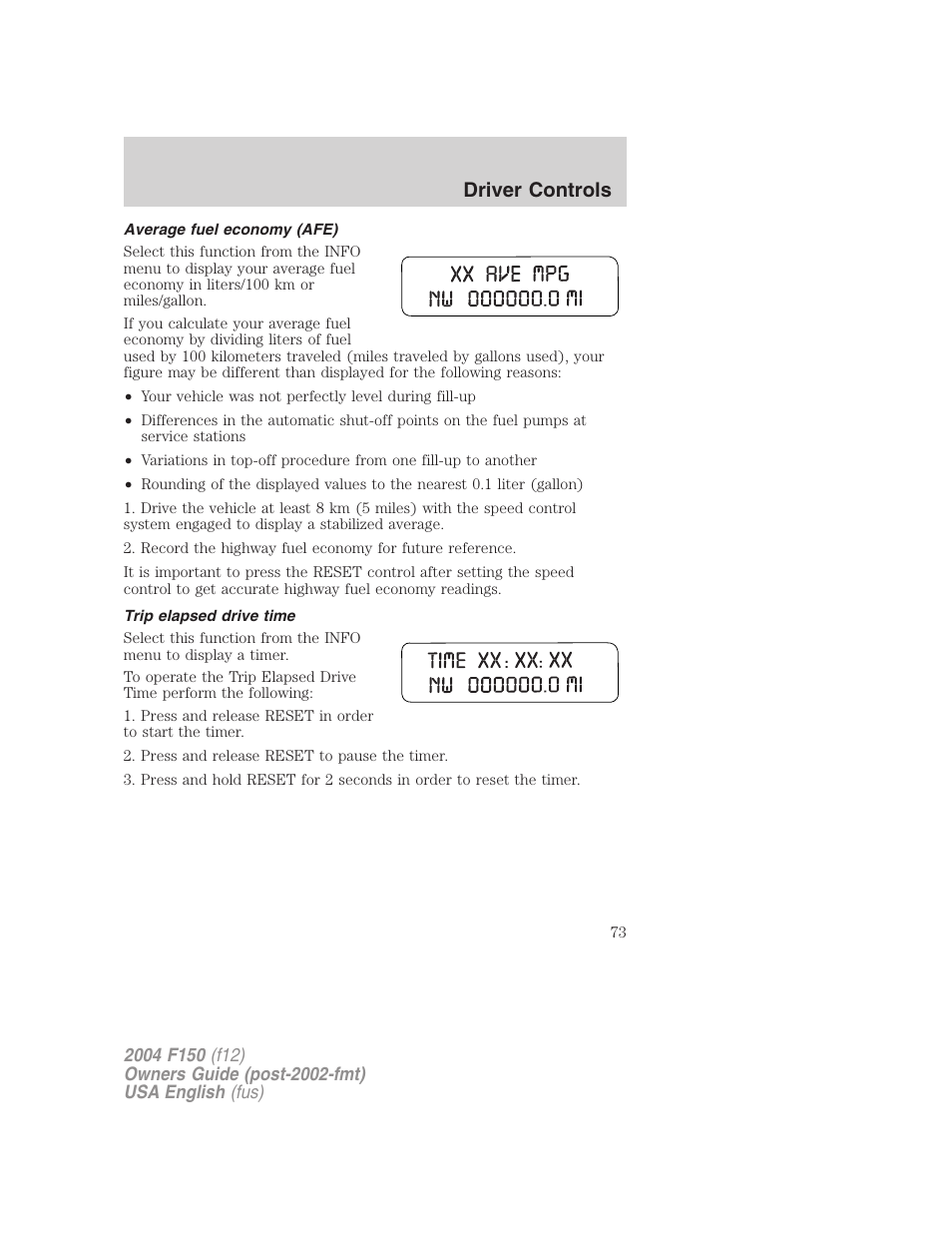 Driver controls | FORD 2004 F-150 v.2 User Manual | Page 73 / 296