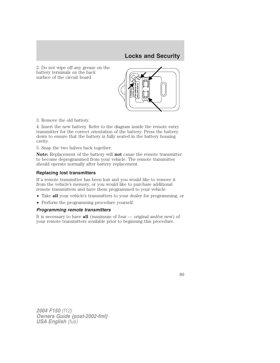 Locks and security | FORD 2004 F-150 v.2 User Manual | Page 89 / 296