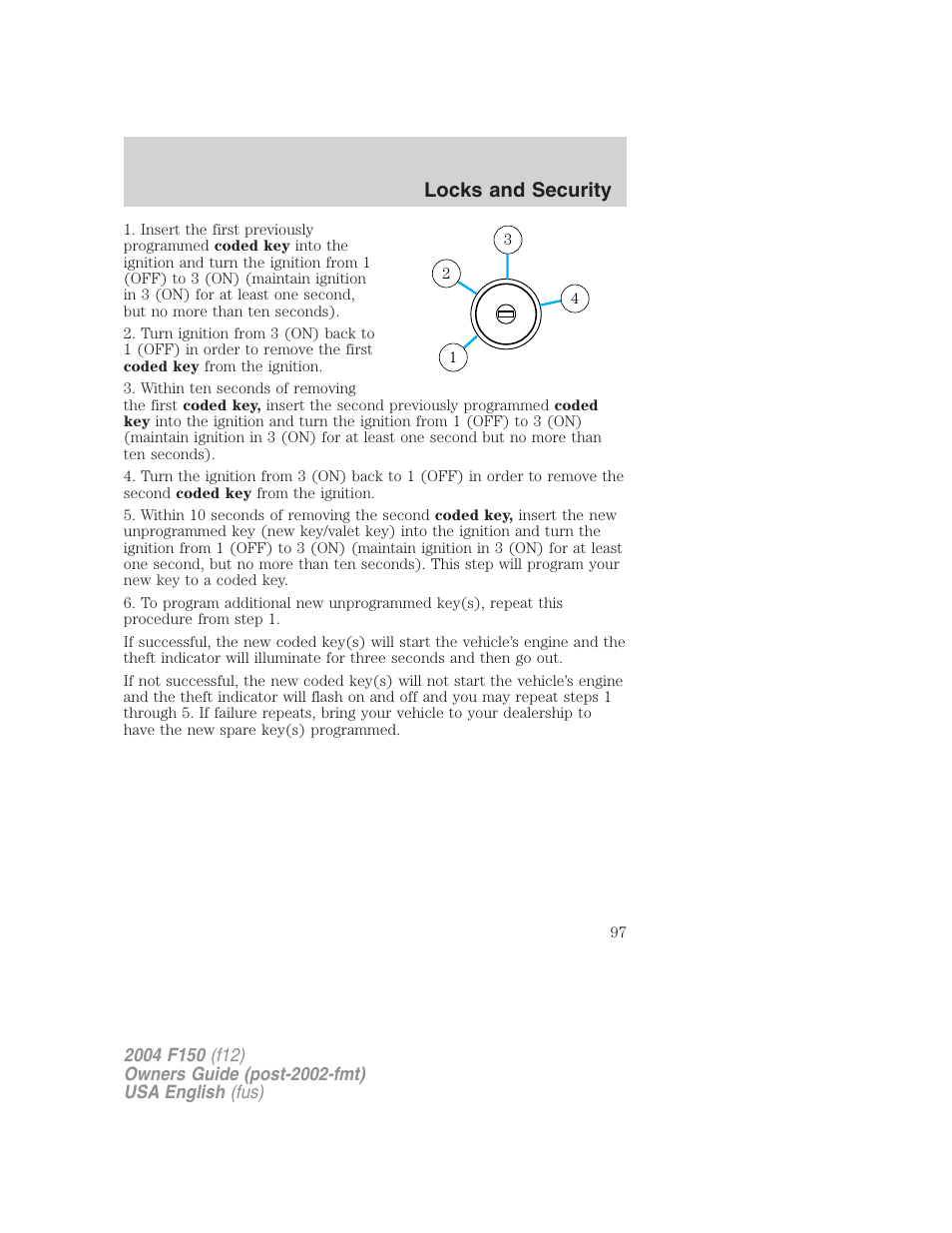 Locks and security | FORD 2004 F-150 v.2 User Manual | Page 97 / 296