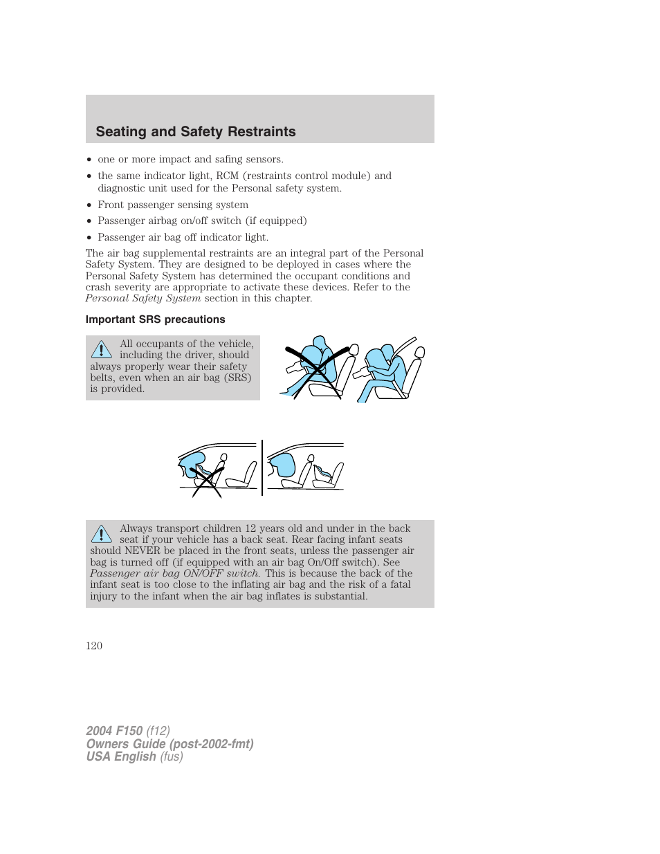 Seating and safety restraints | FORD 2004 F-150 v.3 User Manual | Page 120 / 304