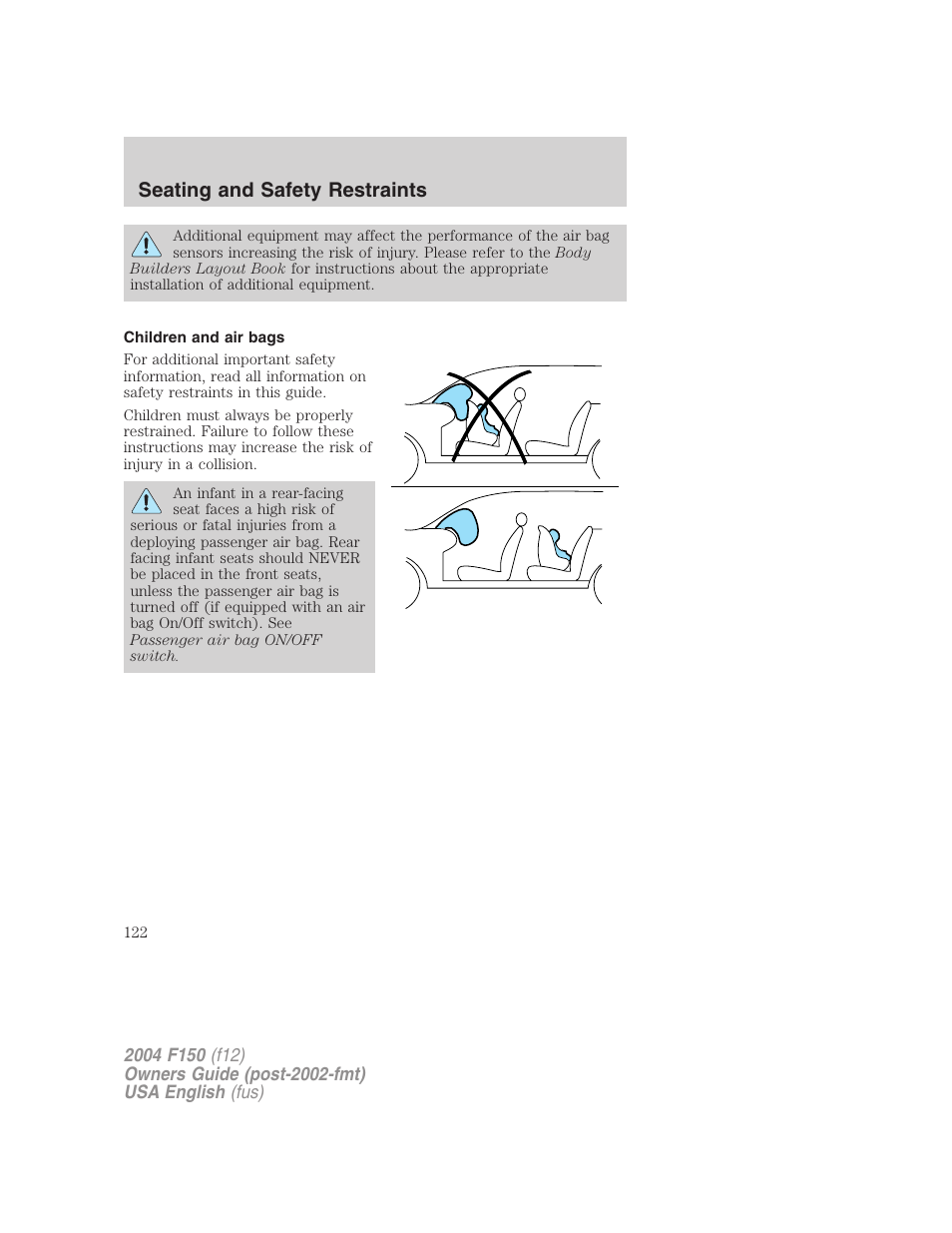 Seating and safety restraints | FORD 2004 F-150 v.3 User Manual | Page 122 / 304