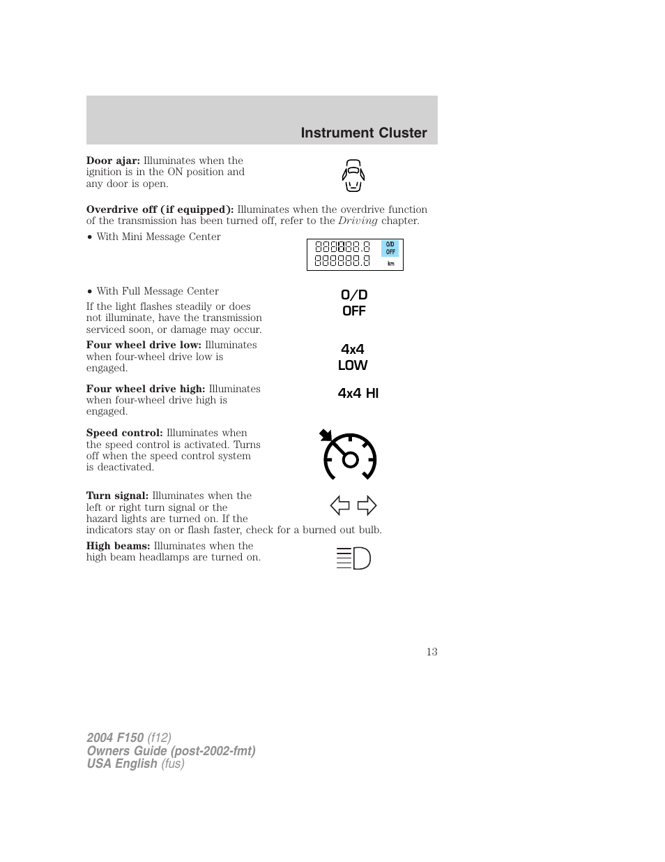 Instrument cluster | FORD 2004 F-150 v.3 User Manual | Page 13 / 304