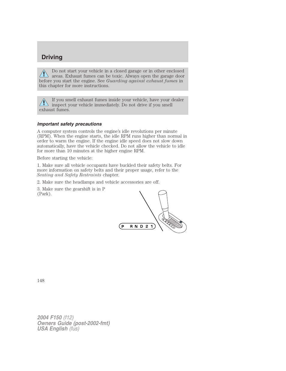 Driving | FORD 2004 F-150 v.3 User Manual | Page 148 / 304