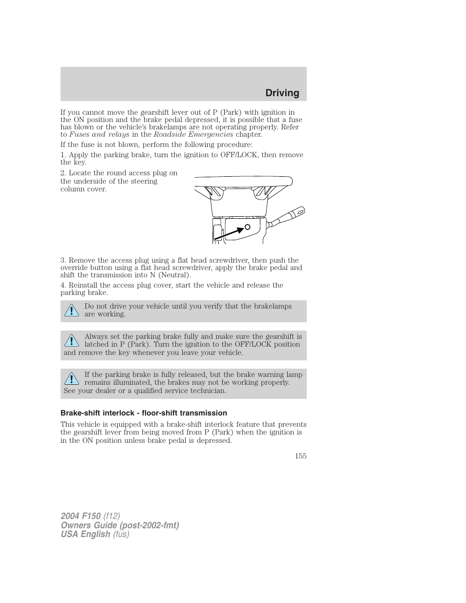 Driving | FORD 2004 F-150 v.3 User Manual | Page 155 / 304