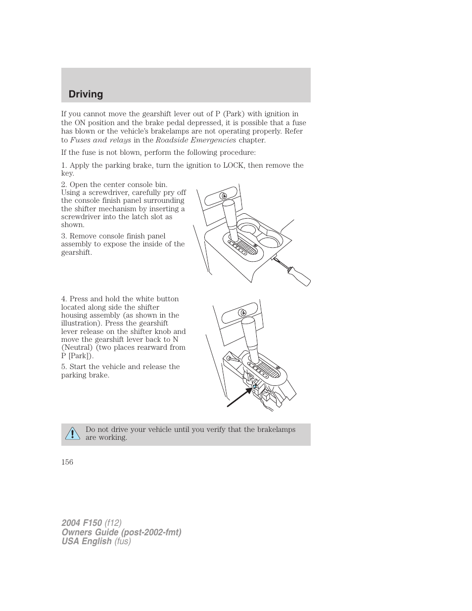 Driving | FORD 2004 F-150 v.3 User Manual | Page 156 / 304