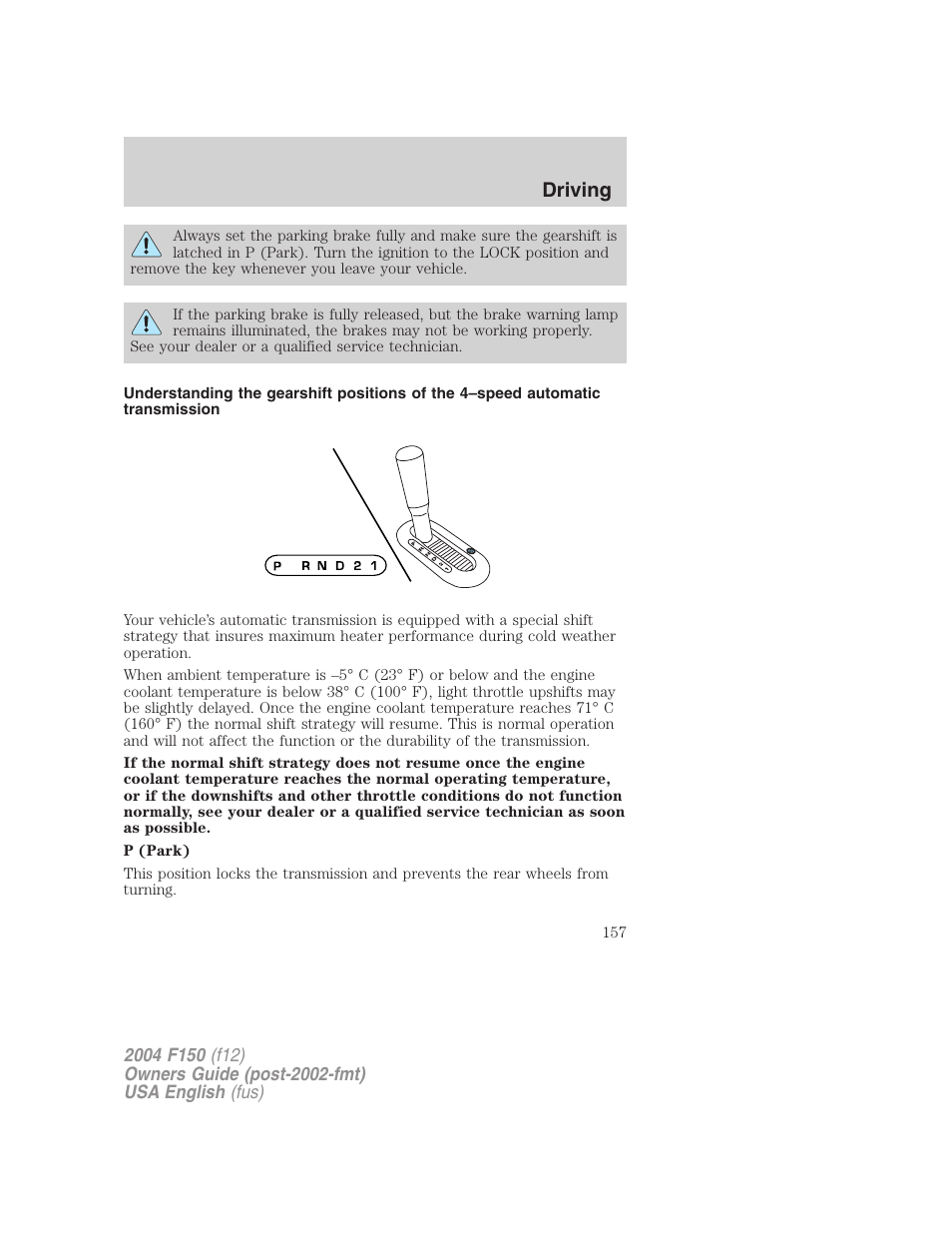 Driving | FORD 2004 F-150 v.3 User Manual | Page 157 / 304