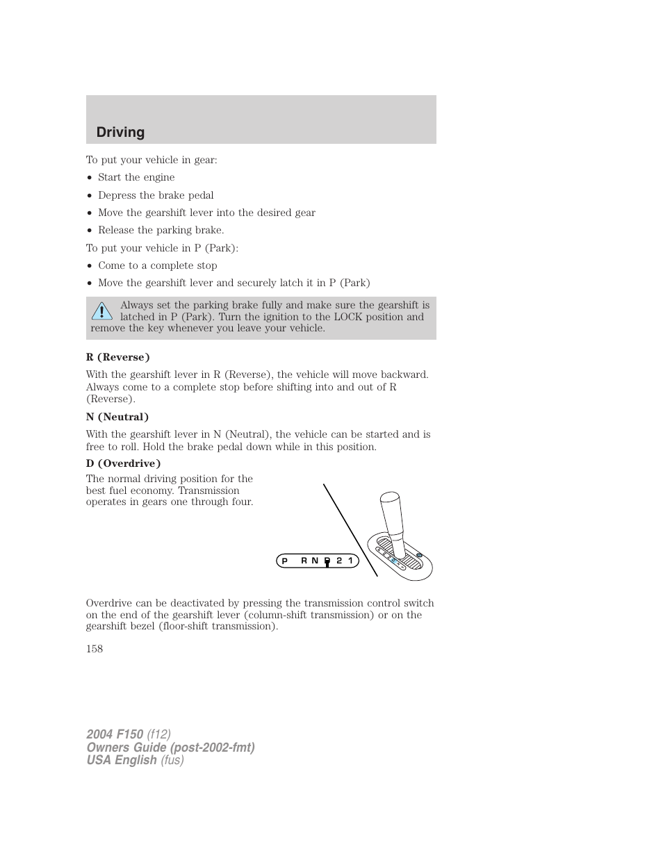 Driving | FORD 2004 F-150 v.3 User Manual | Page 158 / 304