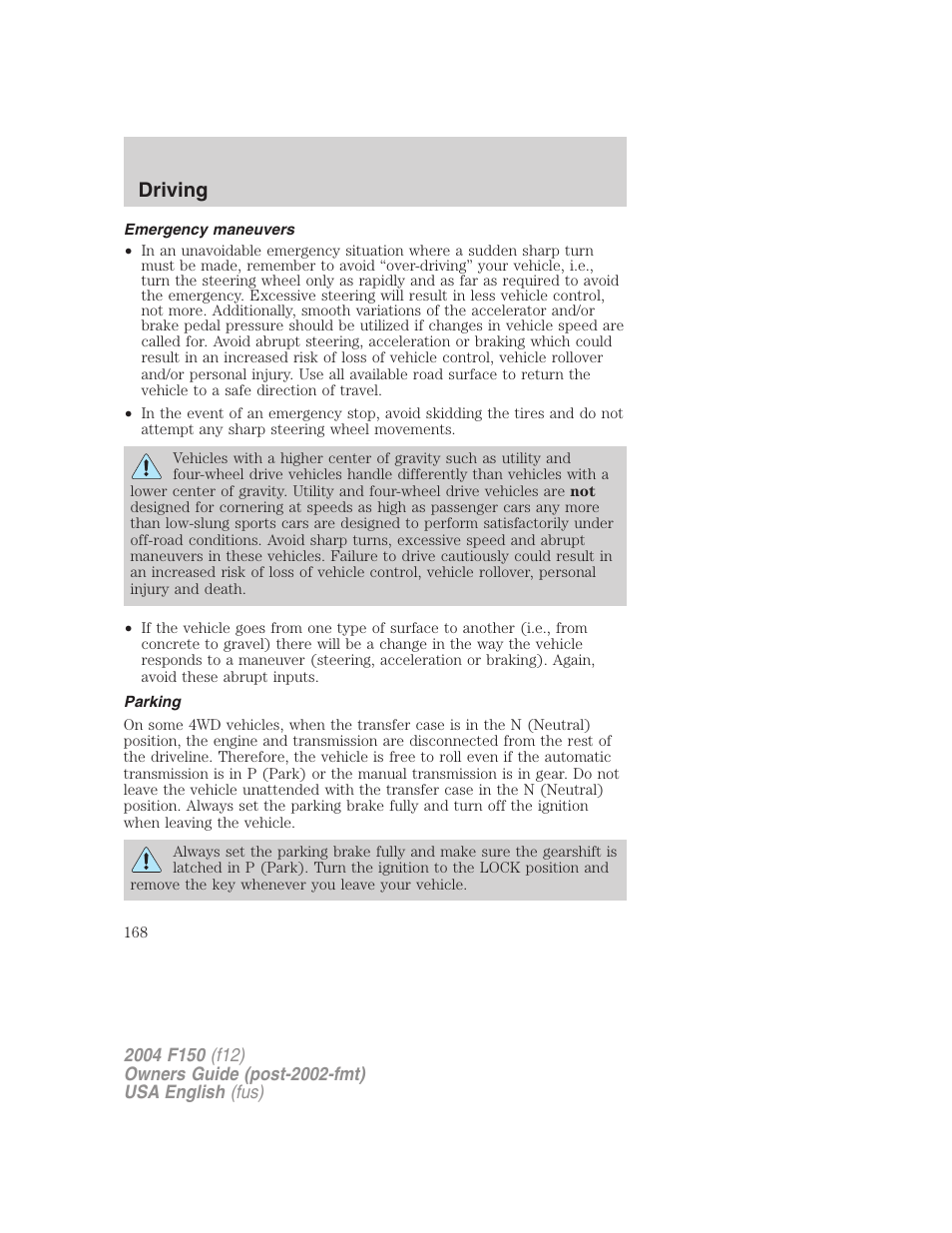 Driving | FORD 2004 F-150 v.3 User Manual | Page 168 / 304